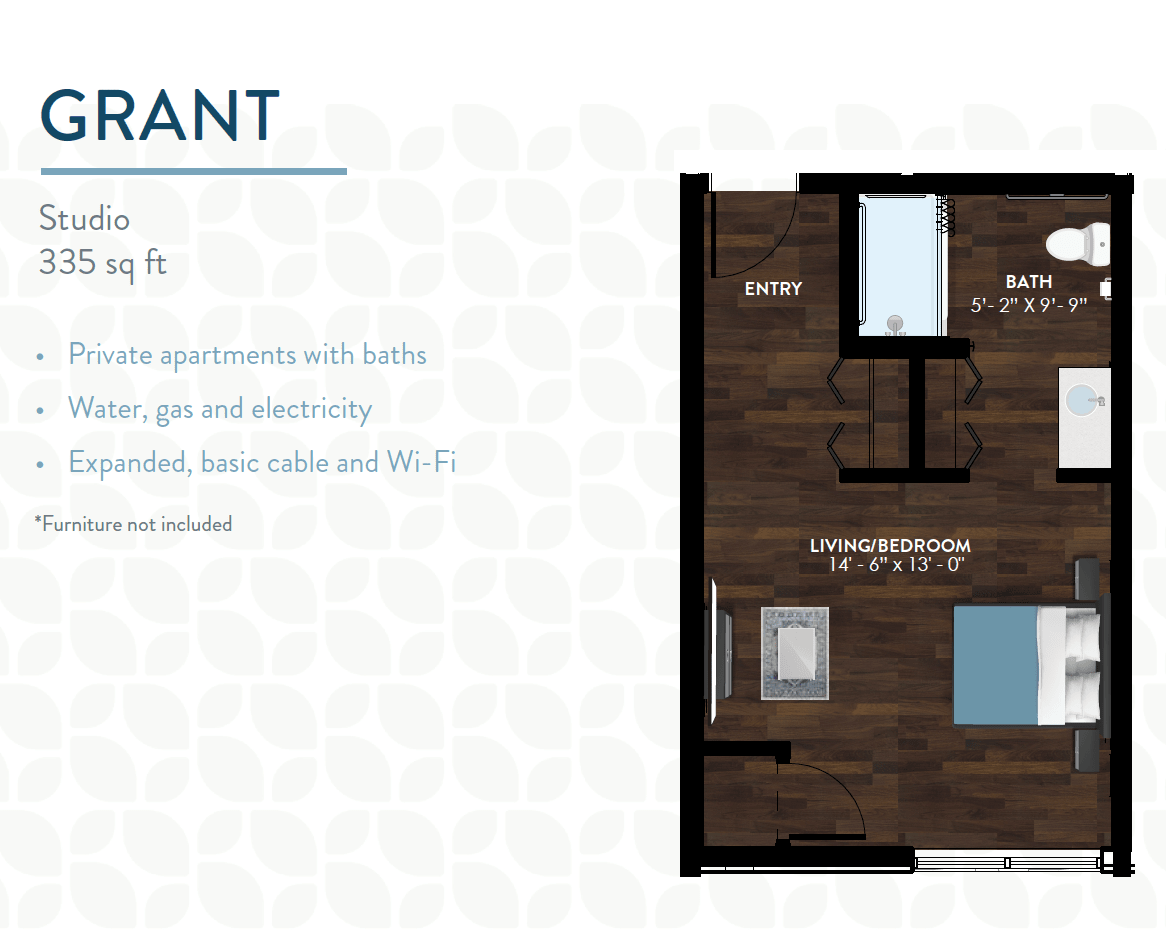 Floor plan of a restaurant apartment with room specifications.