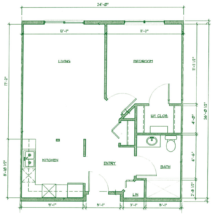 A floor plan featuring a layout of an apartment with labeled rooms and dimensions.
