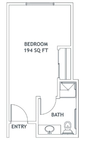 A floor plan showing a 194 square foot bedroom with an adjoining bathroom.