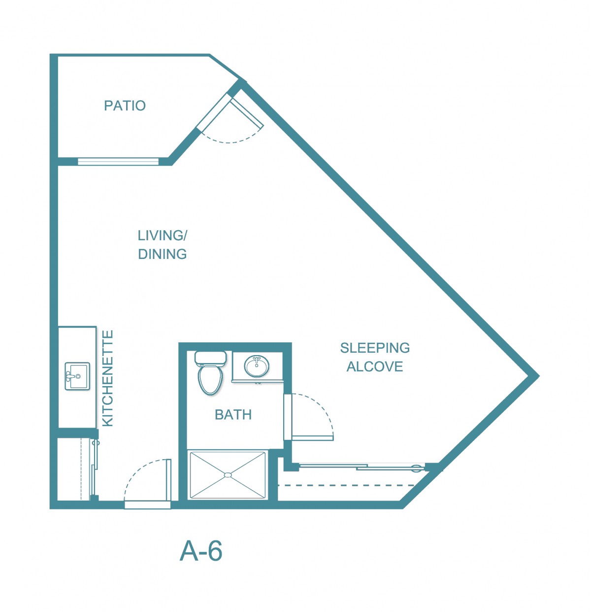 Studio apartment floor plan showcasing a compact living and sleeping area.