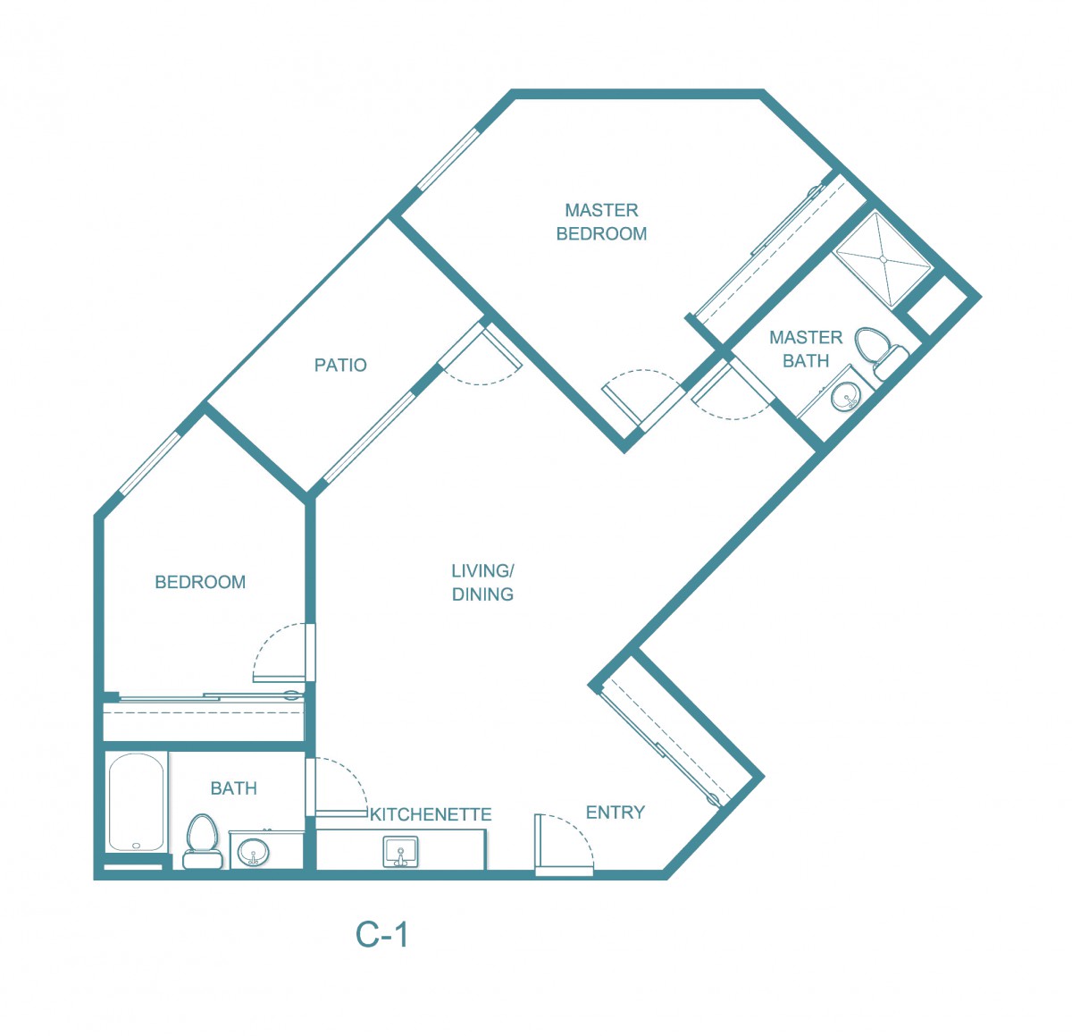 Architectural floor plan layout of an apartment unit.