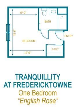 Floor plan of a one-bedroom apartment at Tranquillity at Fredericktowne.