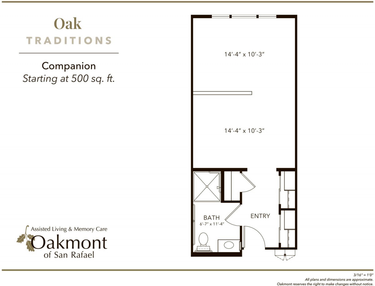 A floor plan for a studio apartment with an area of 500 square feet.