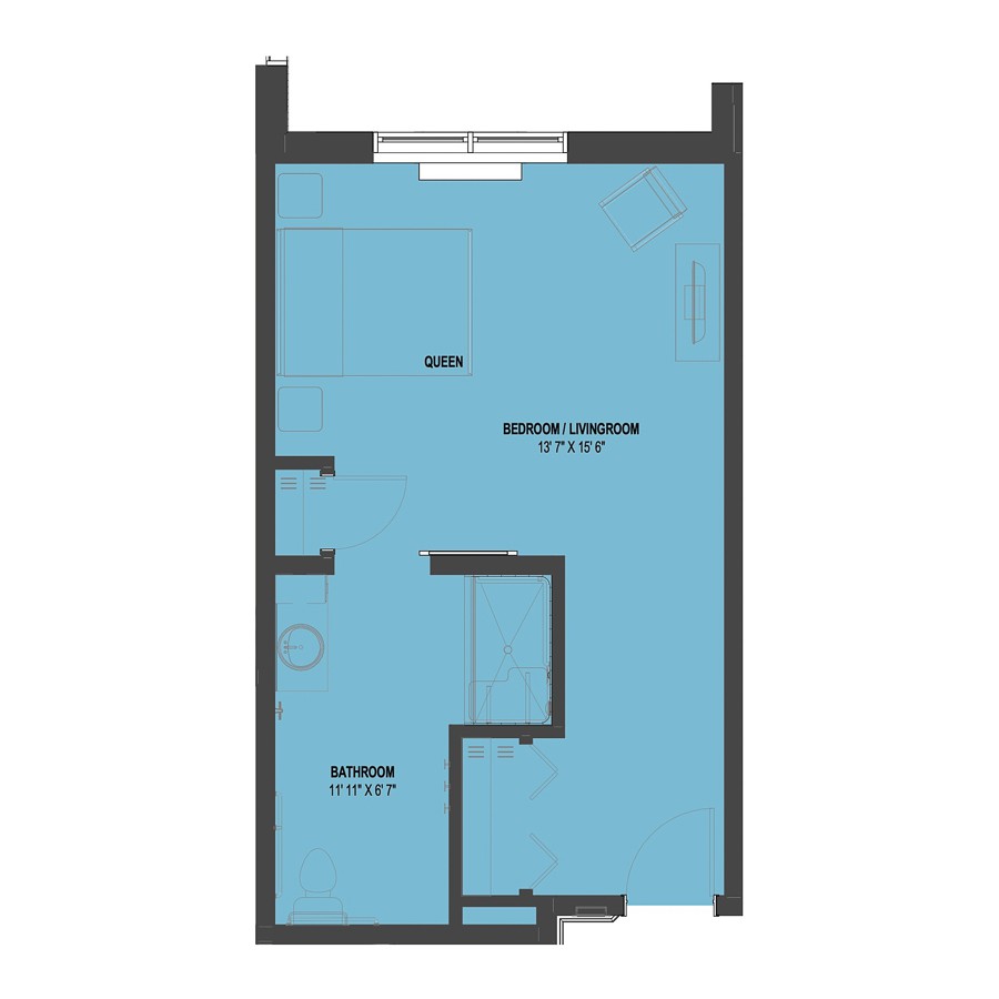 A simple floor plan of an apartment with labeled rooms.
