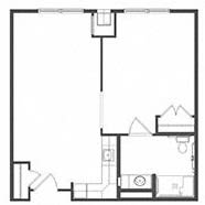 A simple architectural floor plan showing the layout of a room.