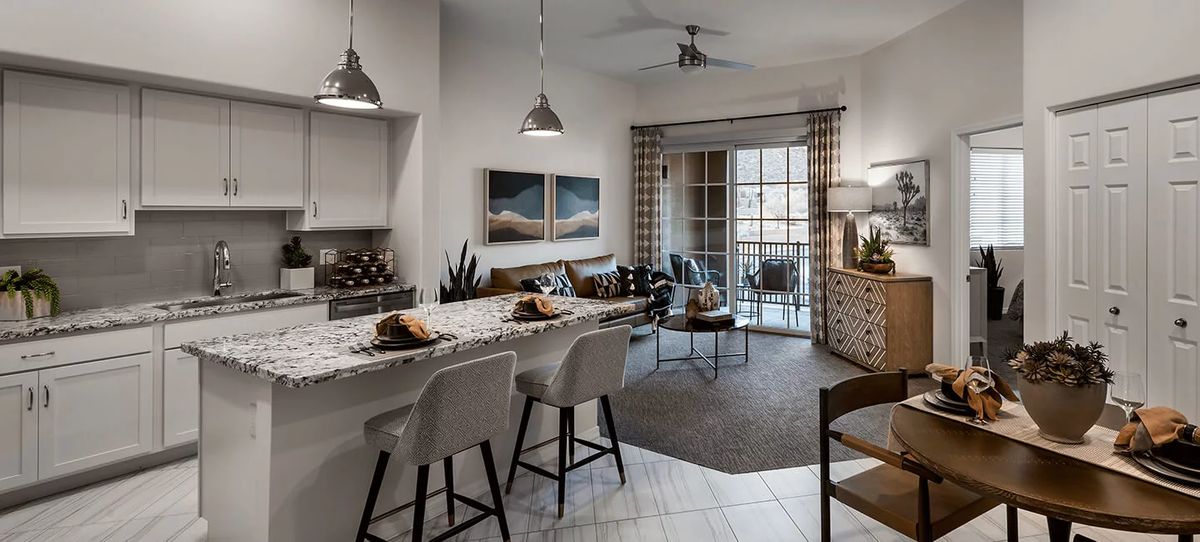 Modern open-concept living and dining space with stylish decor.