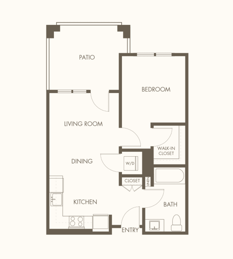 A blueprint-style floor plan showing the layout of a two-bedroom apartment.