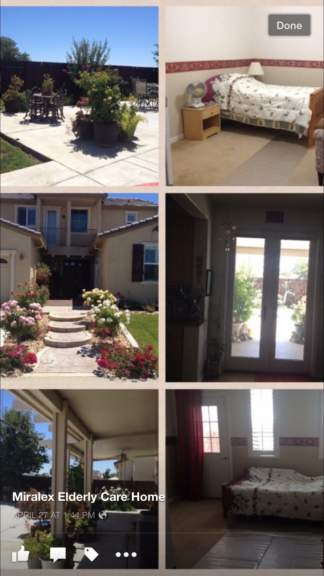 A collage showcasing the exterior and interior of a house, featuring a landscaped front yard, entrance, and living room area.