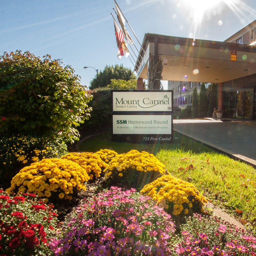 Entrance to a building with a welcoming garden and display sign.