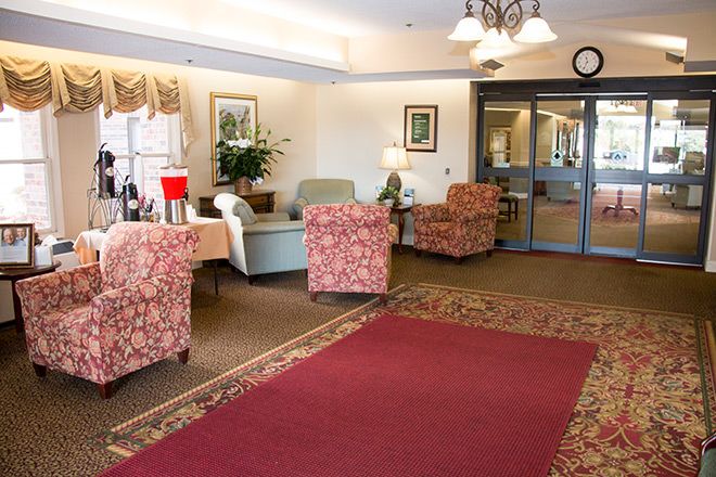 A cozy lobby with comfortable seating and elegant decor.