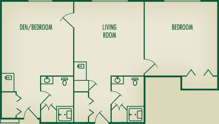 Architectural floor plan showing living room and bathroom layout.