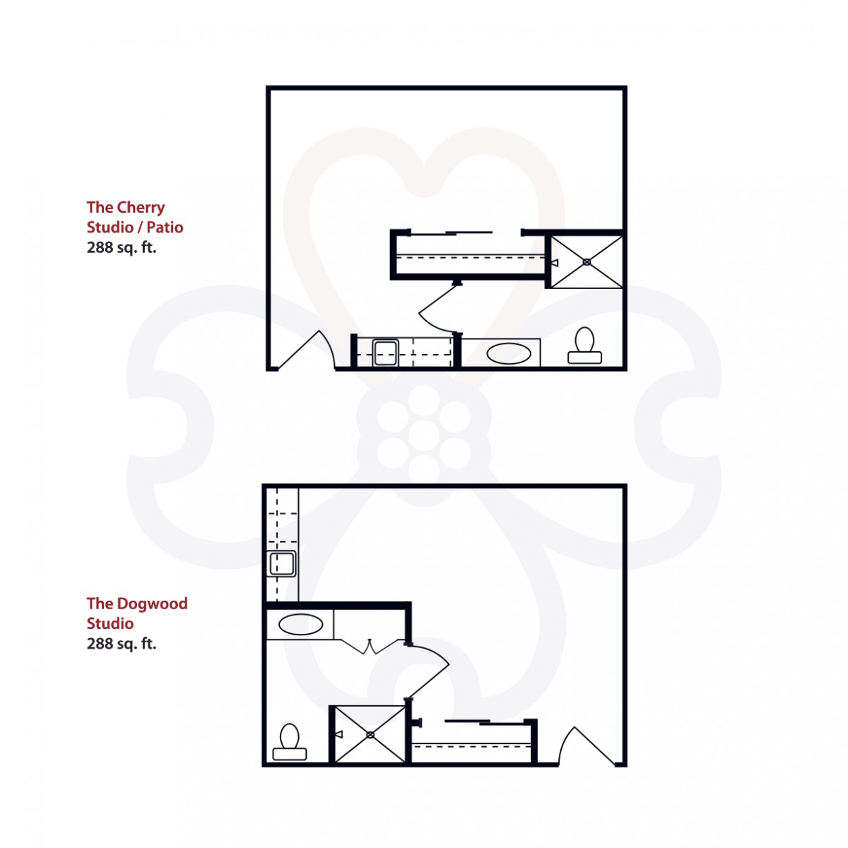 Floor plans for the Tower Suite and Imperial Suite, each measuring 800 sq. ft.