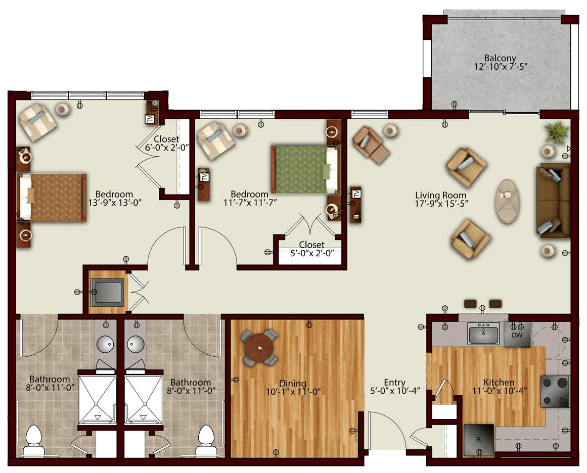 This image displays a detailed floor plan of an apartment, showcasing the arrangement of rooms including a bedroom, living room, kitchen, and bathroom.
