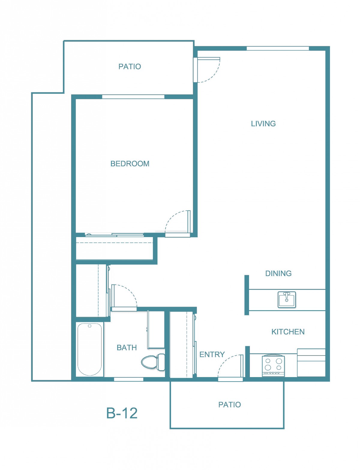 Blueprint of an apartment floor plan showing the arrangement of rooms.