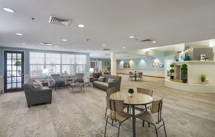 A modern lounge area with comfortable seating and stylish decor.