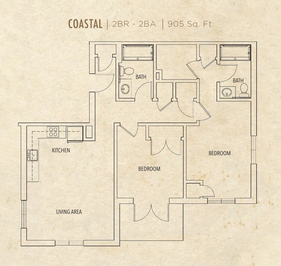 Floor plan of a one-bedroom apartment with labeled rooms.