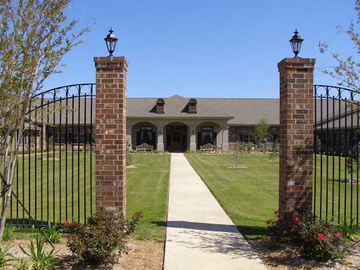 A welcoming entrance with a pathway leading to a modern building surrounded by greenery.