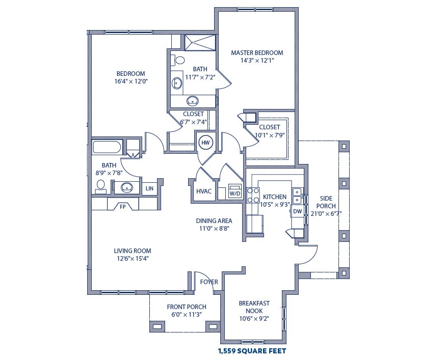 A detailed floor plan of a residential apartment with labeled rooms and dimensions.