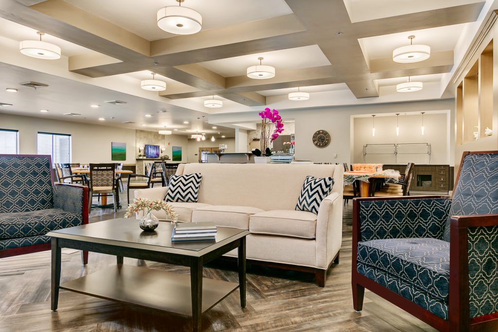 A modern lobby with comfortable seating and stylish lighting.