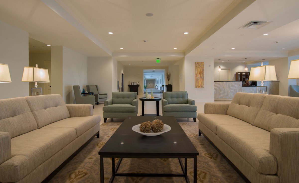 A modern living room with comfortable seating and minimalist design.