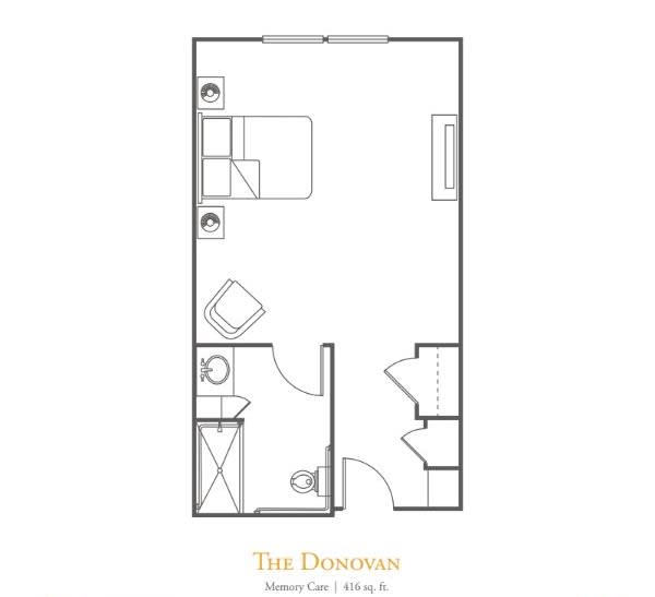 Studio apartment floor plan layout.