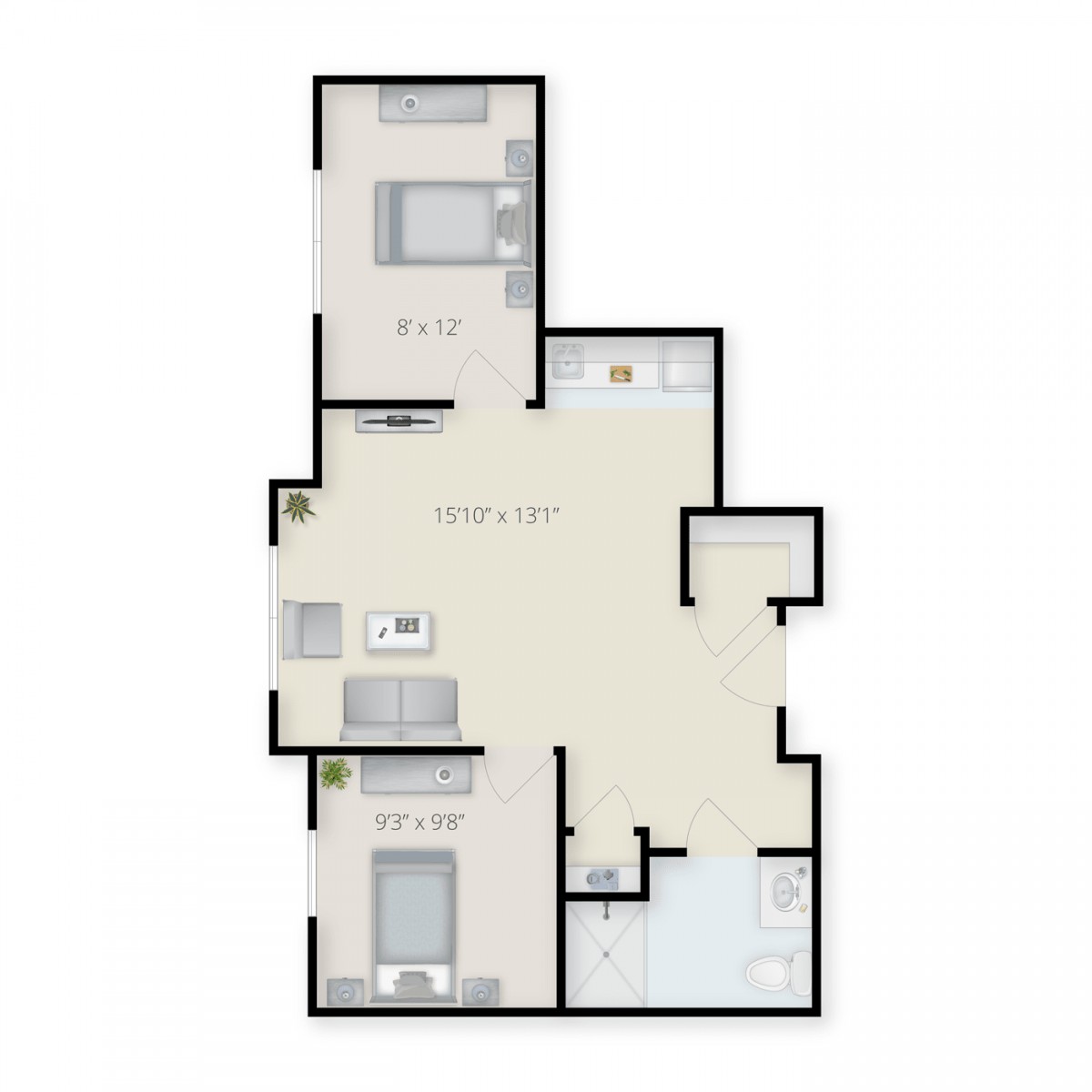 A floor plan of an apartment, showing the layout of rooms and spaces.