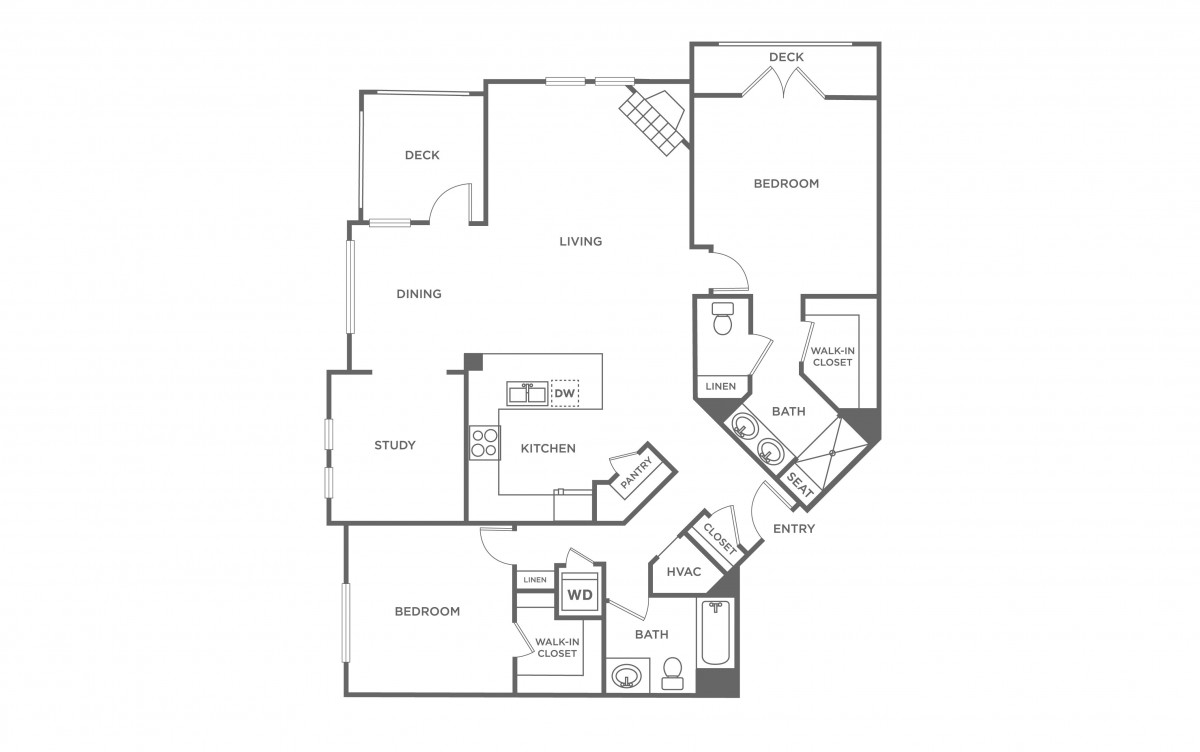 A detailed floor plan of a two-bedroom apartment.