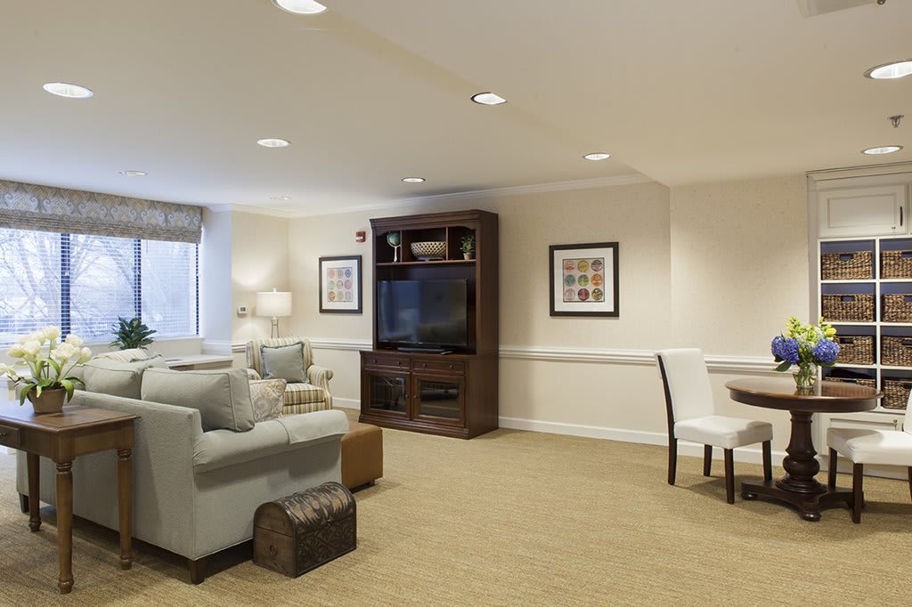 A cozy living room with a plush sofa, entertainment center, and chic decor.