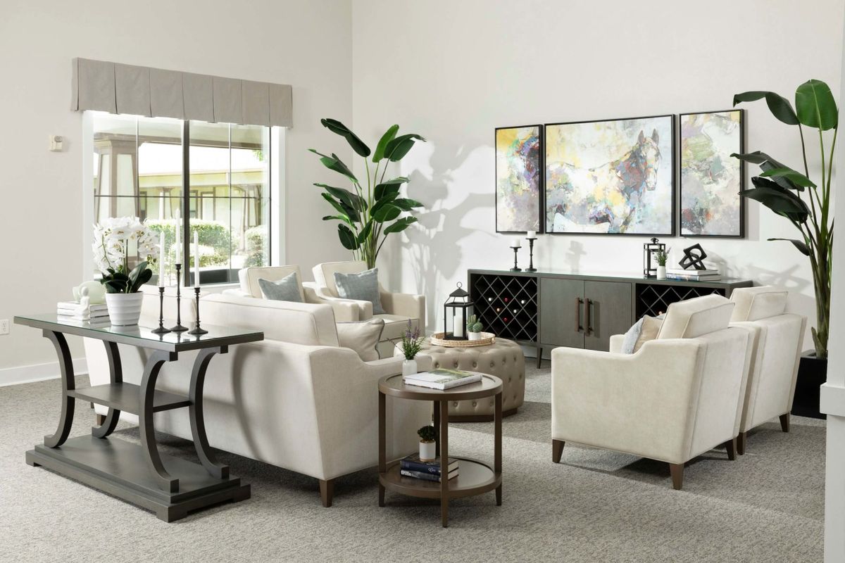 Modern living room with contemporary furniture and elegant decor.