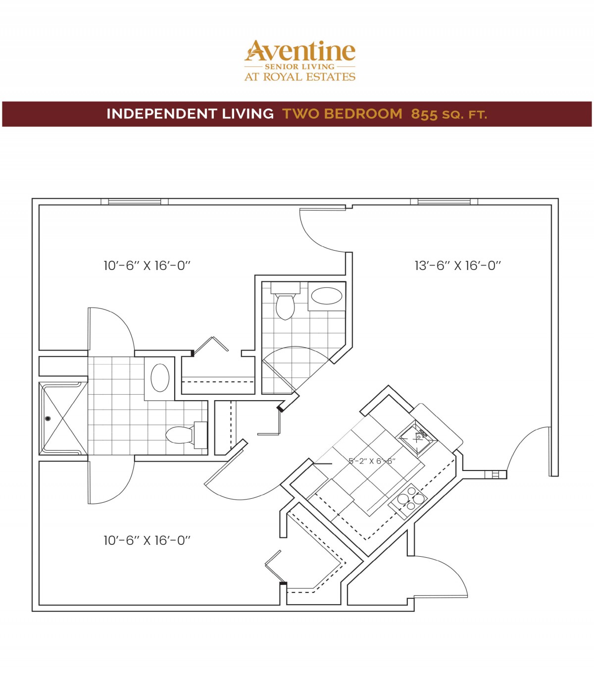 A floor plan for an independent living two-bedroom unit.
