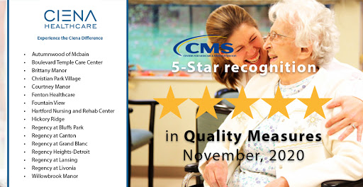 A healthcare facility proudly displaying its CMS 5-Star recognition for quality in patient care.