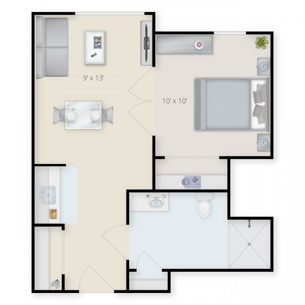 A detailed floor plan of an apartment layout showcasing the arrangement of rooms and spaces.