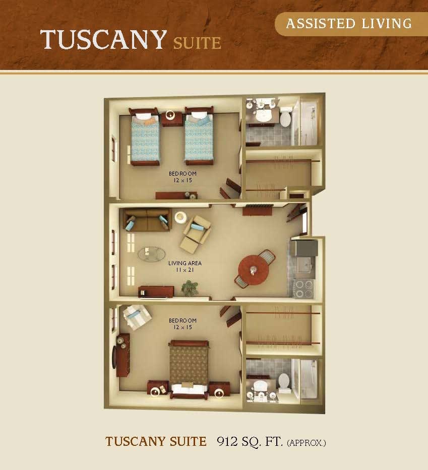 A detailed floor plan of the Tuscany Suite.