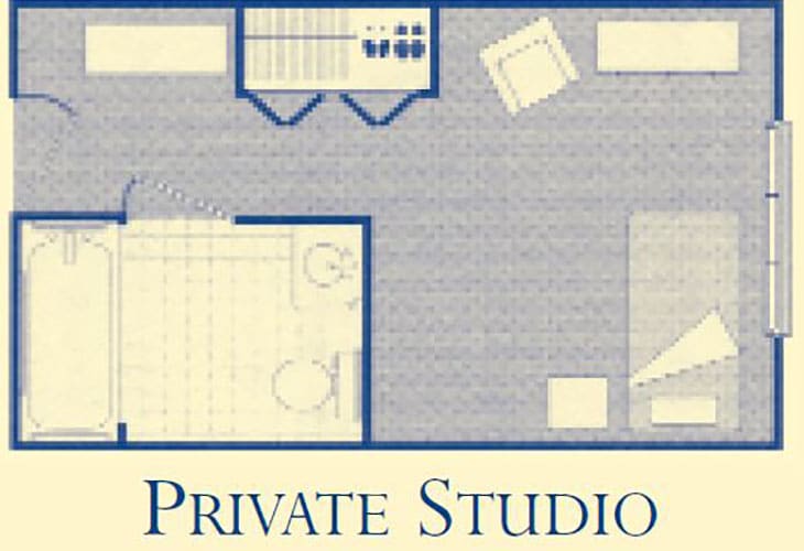Floor plan of a private studio apartment.