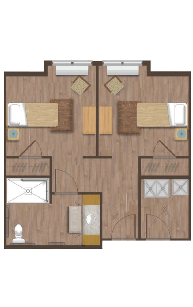 A floor plan of a two-bedroom apartment layout.