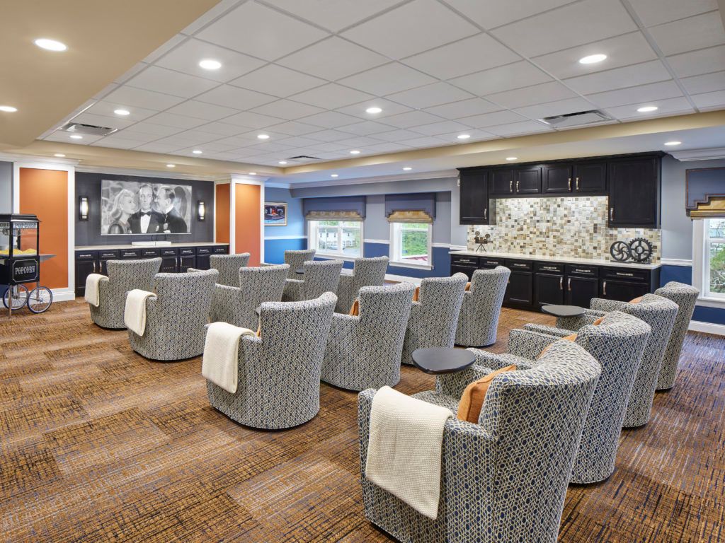 A modern lounge area with comfortable seating and stylish decor.