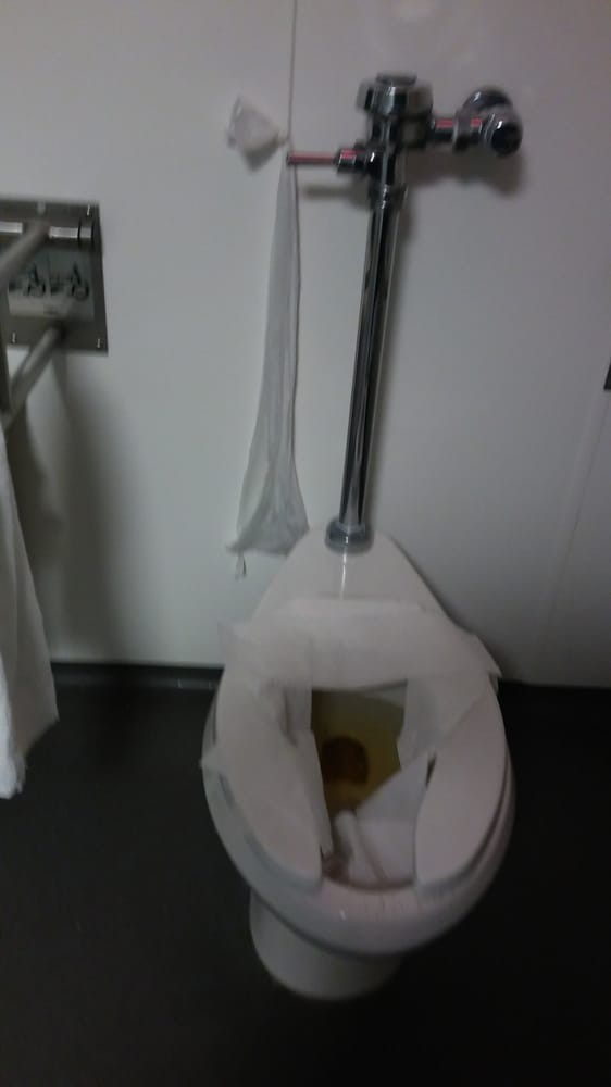 A bathroom toilet with a flush system.