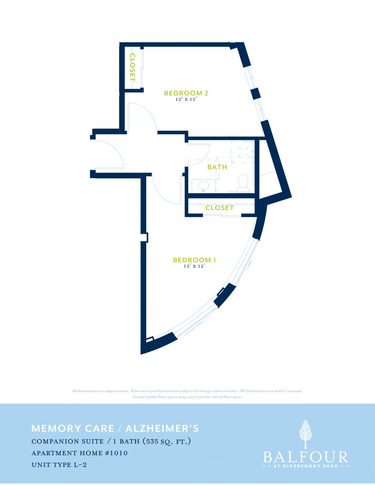 A basic floor plan schematic showing the layout of an apartment with designated rooms.