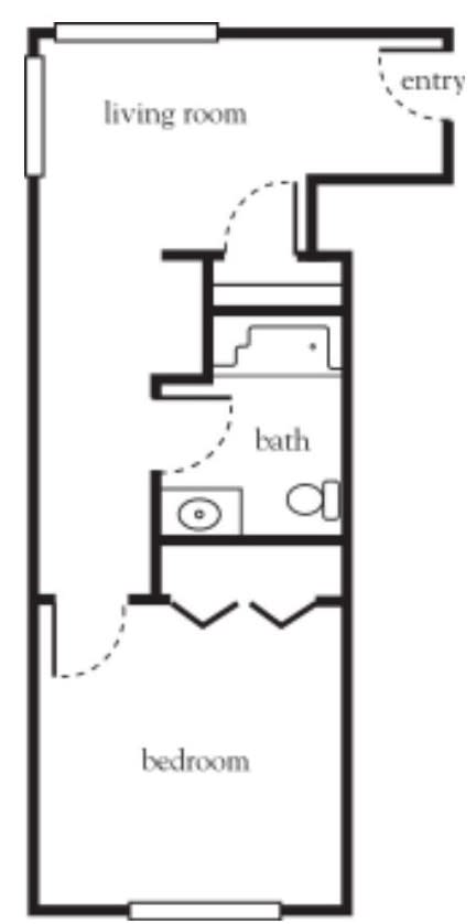 Simple floor plan highlighting a bathroom layout.