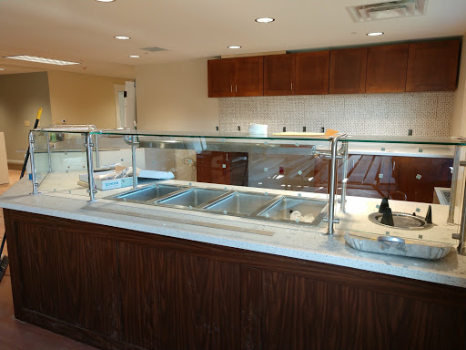 A clean and organized buffet setup in a restaurant.