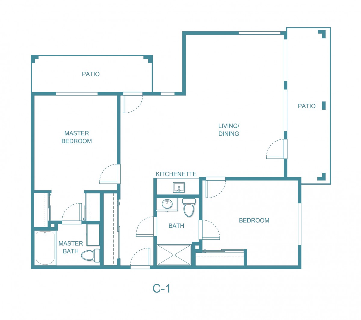 Floor plan of a two-bedroom apartment layout.