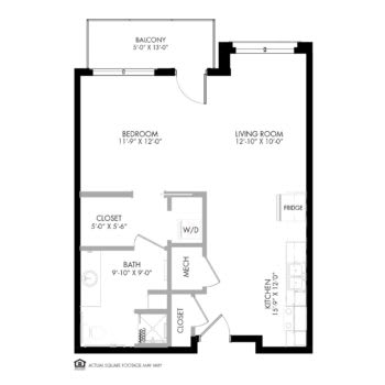 A detailed floor plan of an apartment showing room layouts and dimensions.