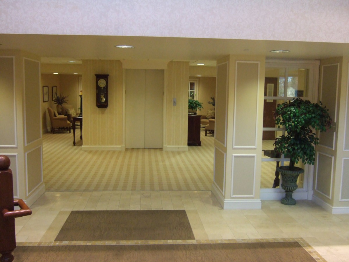 A welcoming lobby entrance with comfortable seating and decor.