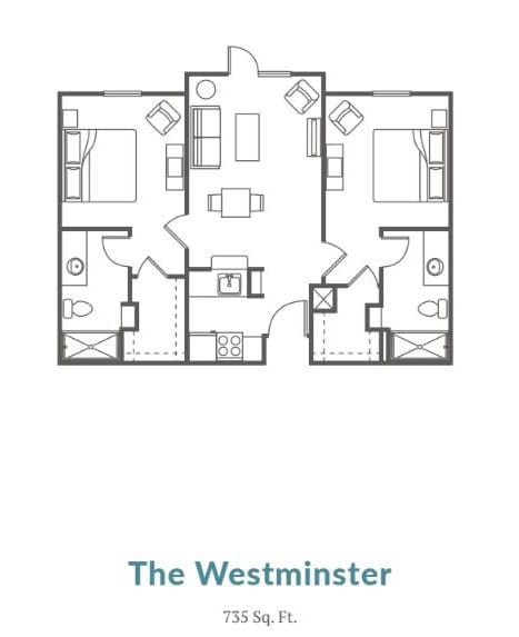 The Westminster apartment layout featuring a two-bedroom design.
