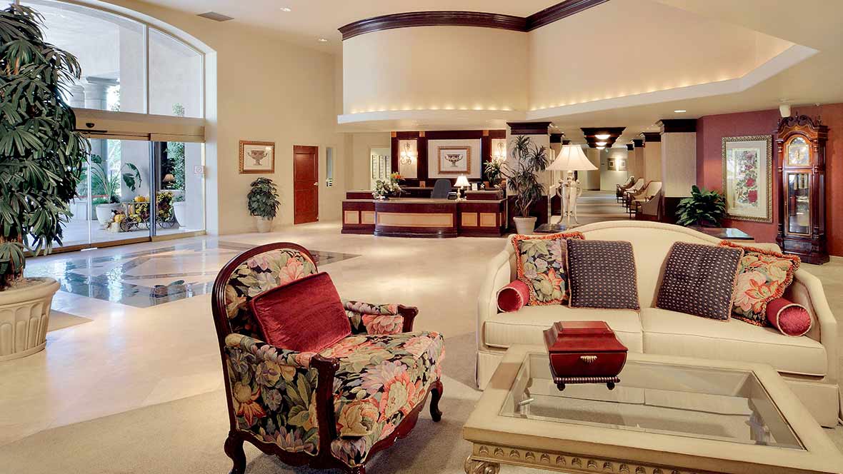 A luxurious hotel lobby with elegant furniture and sophisticated decor.