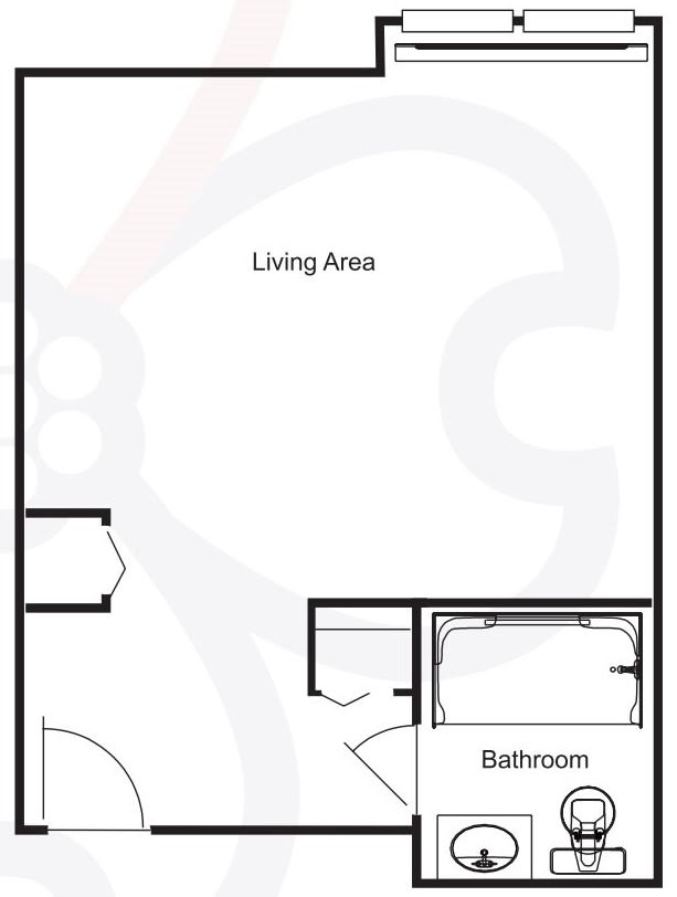 A simple floor plan featuring a living area and a bathroom.