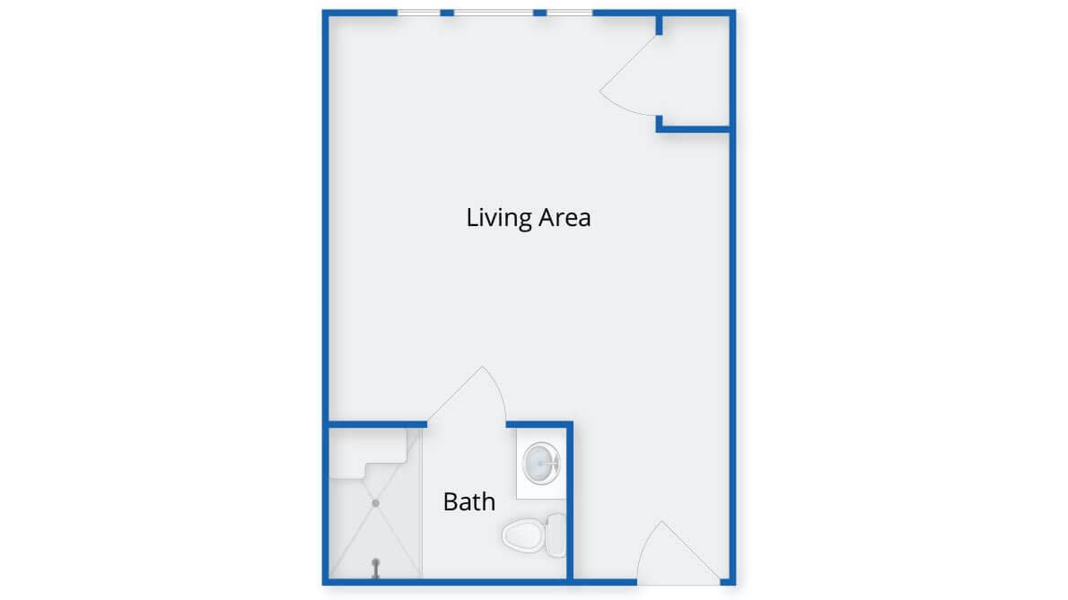 Simple studio apartment floor plan with a living area and bathroom.