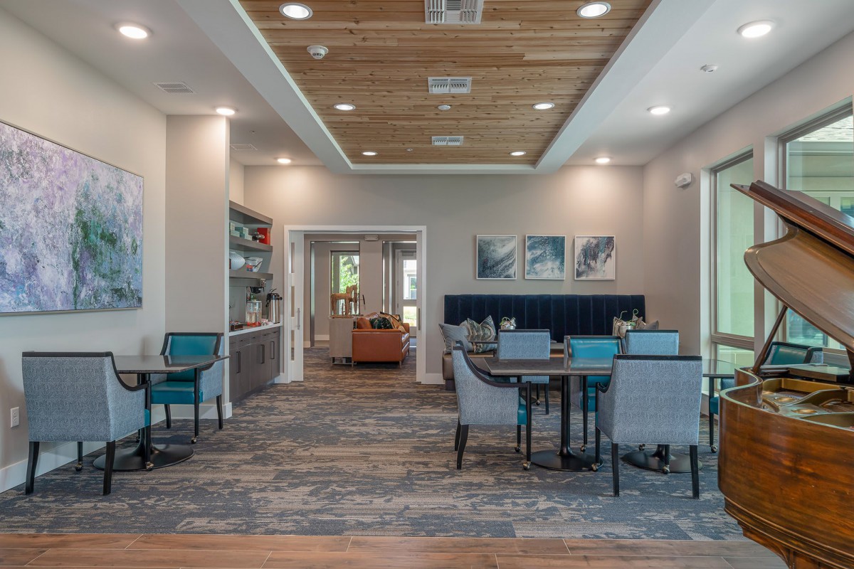 A modern lounge area with comfortable seating and contemporary decor.