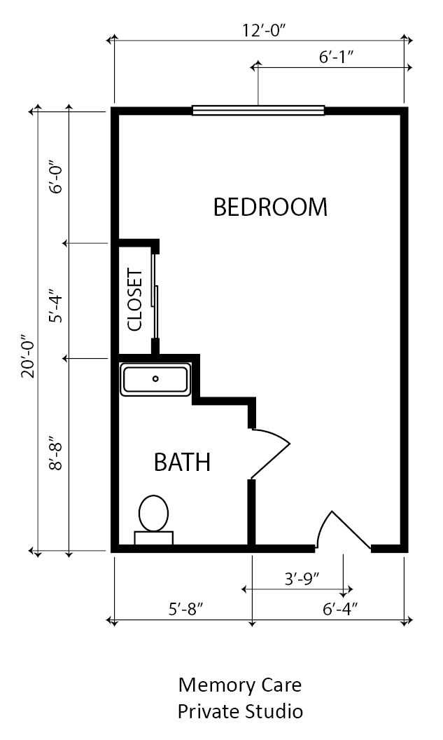 A floor plan featuring a bedroom, bathroom, and closet layout.