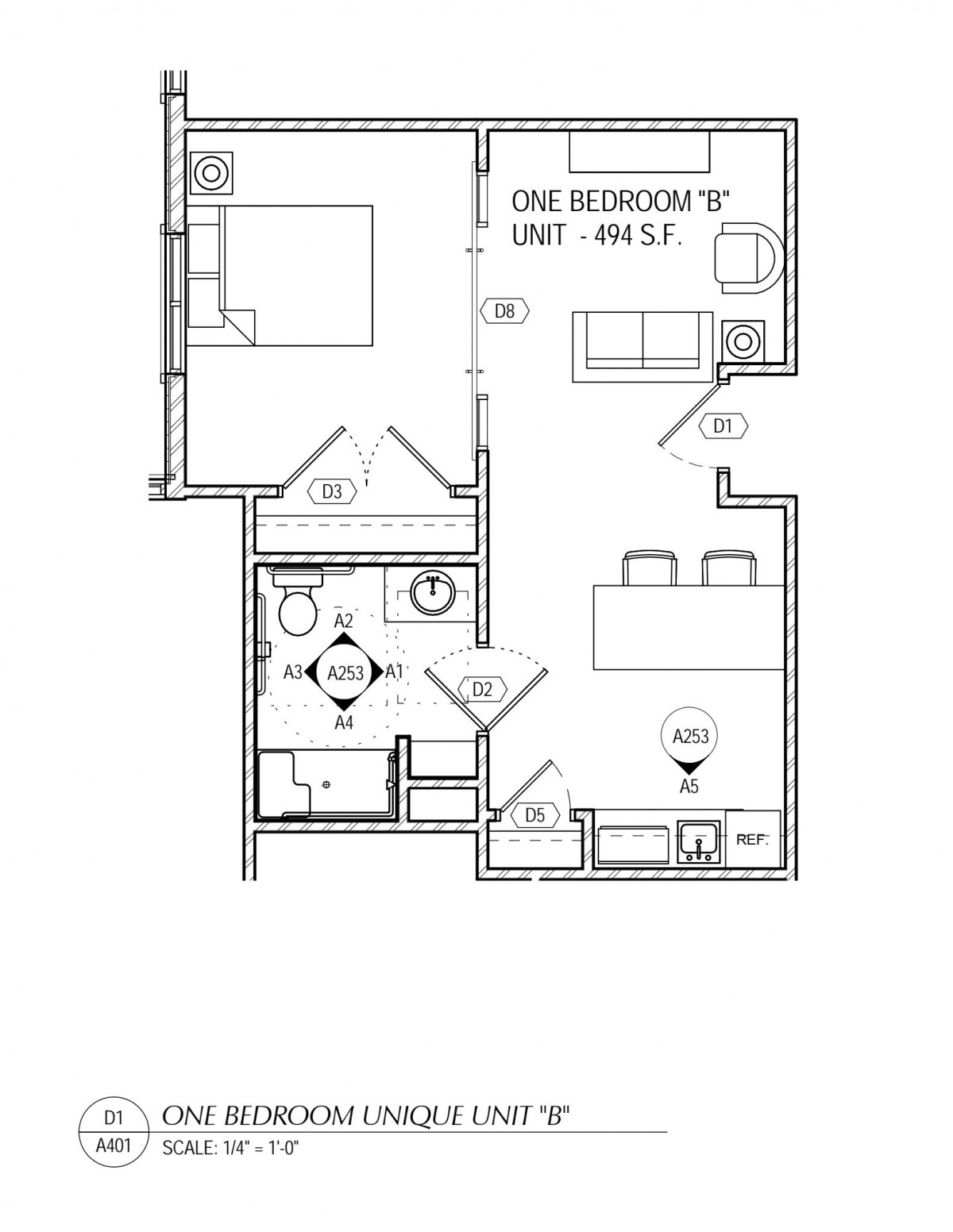 A floor plan layout of a one-bedroom apartment showcasing room dimensions and arrangement.